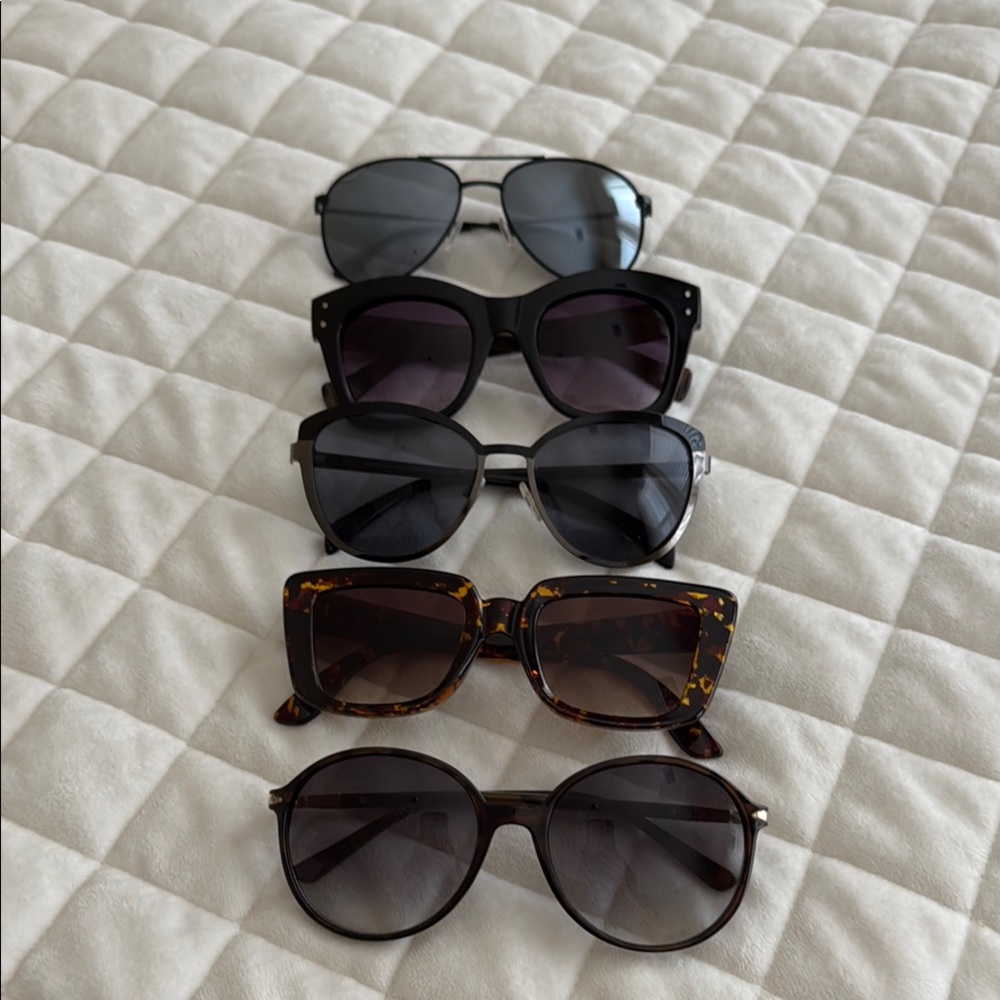 Lot of 5 pairs of  Women's Sunglasses Black, Brown, and Tortoise